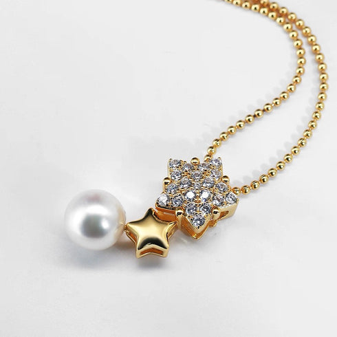 Elegant Pearl Drop Zirconia Star Necklace - COCO Style